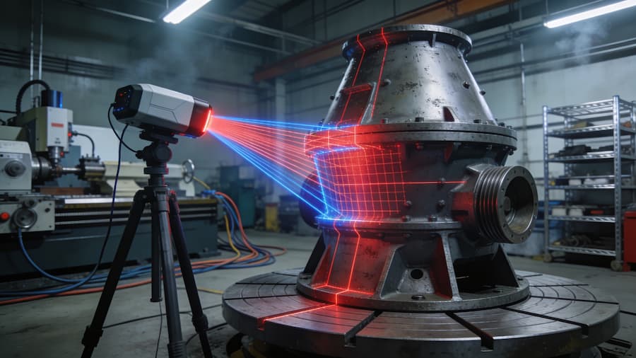 Процесс лазерного сканирования детали дробилки